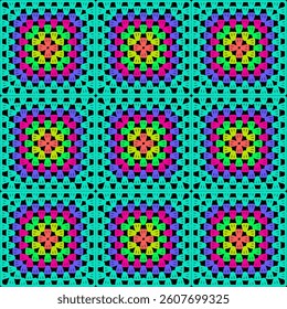 Pattern with crochet granny square wallpaper handmade decorative art design print