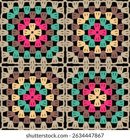 Pattern with crochet granny square wallpaper handmade decorative art design print	
