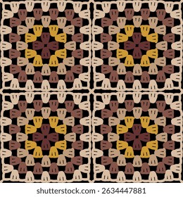 Pattern with crochet granny square wallpaper handmade decorative art design print	
