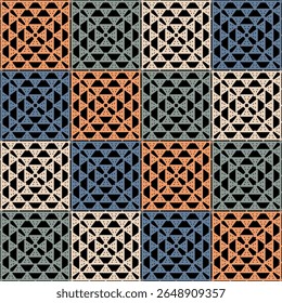 Padrão com crochê vovó quadrado papel de parede artesanal arte decorativa impressão	
