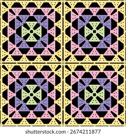 Muster mit Häkeln Granny Quadrat Tapete handgefertigte dekorative Kunst Design Print	

