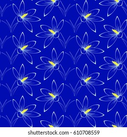 Pattern from a crocus flower on a blue background