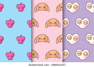 pattern of croissant with apple and egg fried kawaii