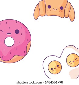 pattern of croissant with apple and egg fried kawaii