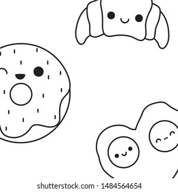 pattern of croissant with apple and egg fried kawaii
