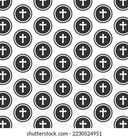 Pattern of Cross coin in white background with mini doodle (icons). Vector Illustration