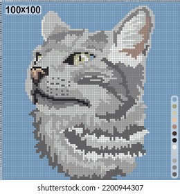 Pattern for cross stitch or knitting - gray cat portrait vector image