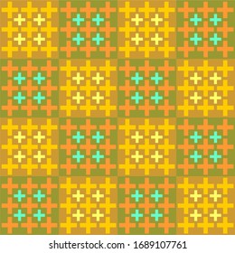 pattern cross yellow orange blue square brown green background