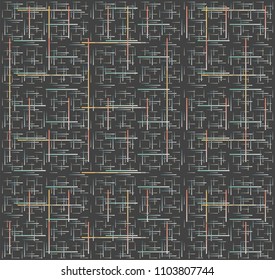 Pattern with crossed lines in diferent colors. Fractal composition. Abstract Seamless vector background. Modern colorful texture.