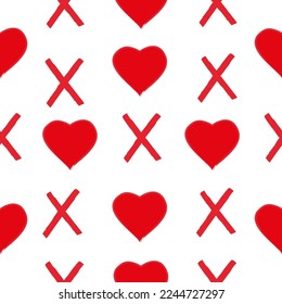 Pattern of crosses and hearts. Happy Valentine's Day. Vector graphics