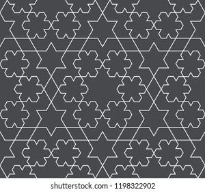 Pattern with crossing lines and geometric shapes. Seamless linear swatch. Stylish fractal texture. Abstract Arabic background. Islamic lattice.