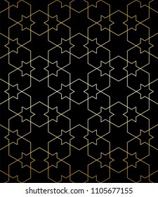 Pattern with crossing thin lines and geometric shapes. Seamless linear swatch. Stylish fractal texture. Abstract arabic background.