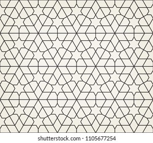 Pattern with crossing thin lines and geometric shapes. Seamless linear swatch. Stylish fractal texture. Abstract arabic background.
