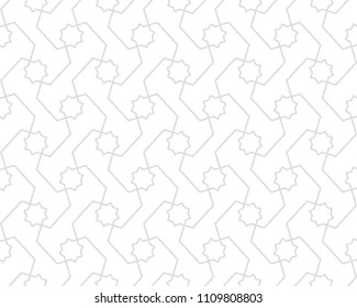 Pattern with crossing thin lines and geometric shapes. Seamless linear swatch. Stylish fractal texture. Abstract arabic monochrome  background.
