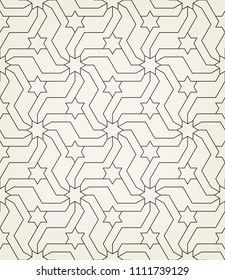 Pattern with crossing thin lines and geometric shapes. Seamless linear swatch. Stylish fractal texture. Abstract arabic background.