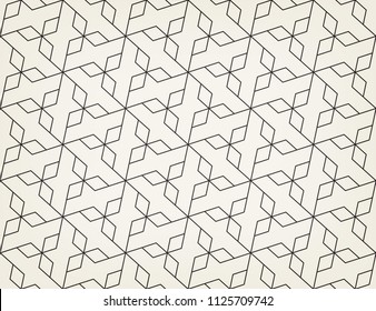 Pattern with crossing thin lines and geometric shapes. Seamless linear swatch. Stylish fractal texture. Abstract arabic monochrome  background.
