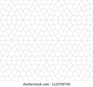 Pattern with crossing thin lines and geometric shapes. Seamless linear swatch. Stylish white texture. Abstract arabic background.