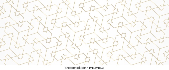 Pattern with crossing thin lines and stars. Vector abstract geometric diamond texture in light color. Seamless linear pattern for textile, fabric, wrapping. Background for design.