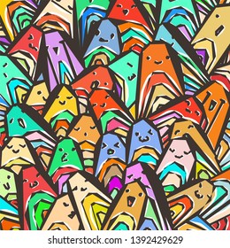 Pattern of a crowd of many different faces. Coloring pages, prints, designs