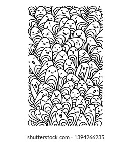 Pattern of a crowd of many different faces. Coloring pages, prints, designs. Not seamless abstract vector pattern.