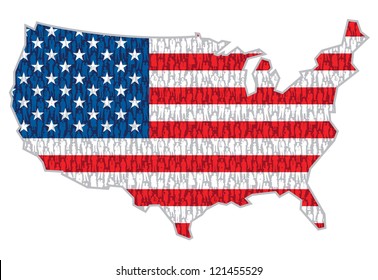 Pattern - crowd of people in national flag over US map.