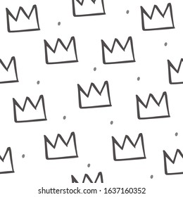 Pattern with crown, abstract illustration in cartoon style. Scandinavian design. Digital paper