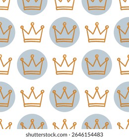 A pattern of crowns with a blue circle in the center. The crowns are yellow and blue, and they are arranged in a way that creates a visually appealing design