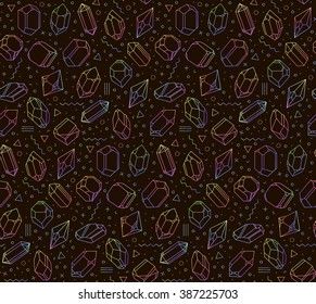 Pattern with crystals in bright colors. memphis style for print. Hipster background for T-shirts.