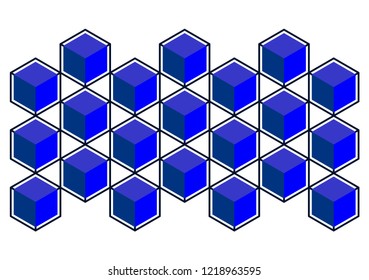 Pattern cube. Hexagon. Abstract. Geometry. Background. blue.Vector box of  square  hexagon Stacked together with a White background. Used in printing and web.impossible.cube.icon.logo design.Geometry.