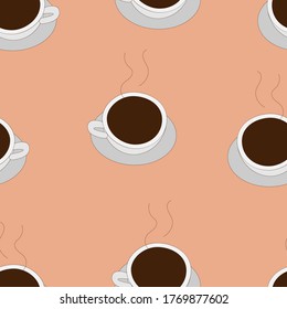 Pattern of a cup of coffee on a beige background. Vector image, eps 10