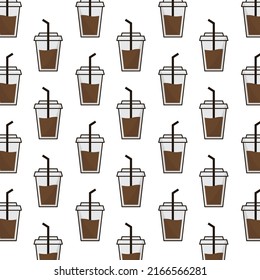 Pattern of cup coffee in white background with mini doodle (icons). Vector Illustration