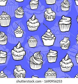 pattern cupcakes with cream food baking geometric seamless background of colored textile print sweets vector relish