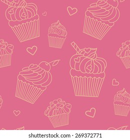 Pattern with cupcakes. Hand drawn vector illustration.