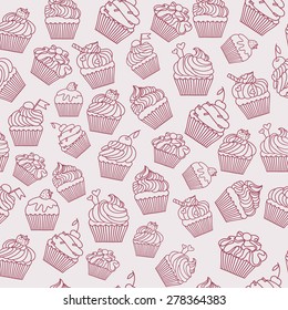 Pattern with cupcakes. Hand drawn vector illustration.