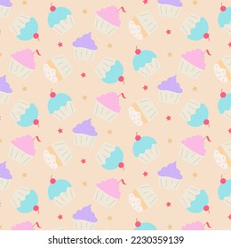 Pattern with cupcakes and muffins. Dessert vector illustration design.