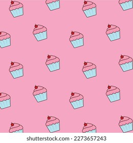 Pattern with cupcakes. Seamless vector pattern with cupcakes. Doodle vector. Vector 10 EPS. Bakery, Cakes, dessert, pastries. Backdrop, wallpaper