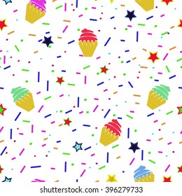 Pattern with cupcakes, stars and decorative elements