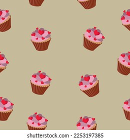 Pattern with cupcakes. Sweets. Bakery products. High quality vector illustration.