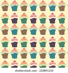 Pattern with cupcakes. Sweets and pastries for menu design.