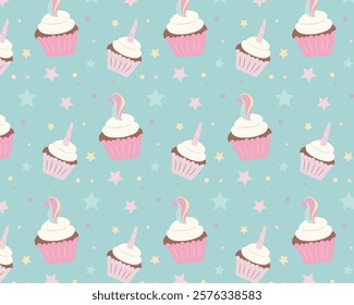 Pattern. Cupcakes. Vector. Unicorn style. Vector