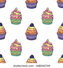 pattern with cupcakes, wrapping paper, background for confectioners