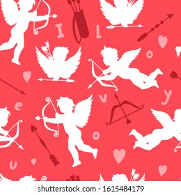 Pattern from cupids and heart. Cute Valentine's day design. 