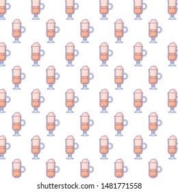 pattern of cups beverage coffee kawaii style