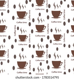 Pattern from cups with coffee, coffee beans, vector.