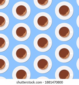Pattern with cups of coffee on a blue background
