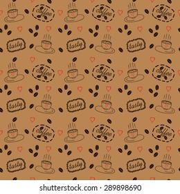 pattern with cups and Coffee and a Tasty words