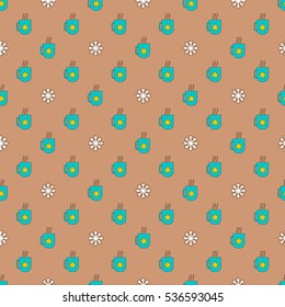 Pattern with cups and gingerbread snowflakes
