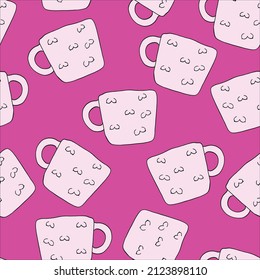 Pattern of cups on a pink background. Patterned cups. Vector illustration