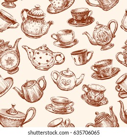 Pattern of cups and teapots