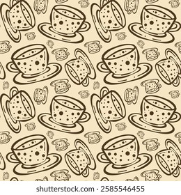 Pattern of cups and toasted bread in a simple design suitable for kitchen decor